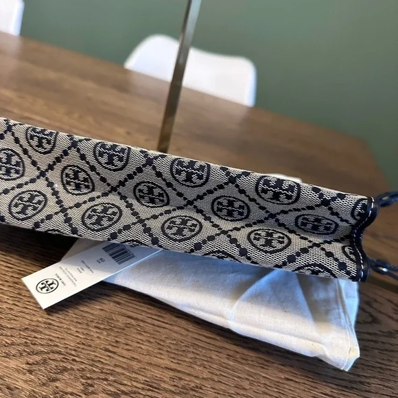 NWT! NEW! Tory Burch T Monogram Jacquard Mini Pouchette Navy 2 in 1 Shoulder Bag - Picture 12 of 16